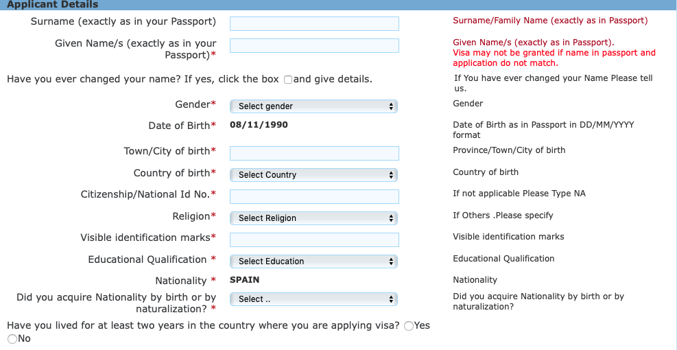 3 pagina de la web para la visa de India